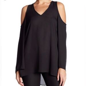 Philosophy Republic Black Cold Shoulder V-Neck Blouse - Pintuck Back - Size S